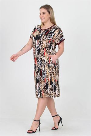 Neşeli butik kadın cepli esnek kumaş büyük beden viskon elbise AYSL20