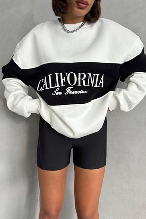 Neşeli butik kadın siyah bisiklet yaka california sweat NBG038