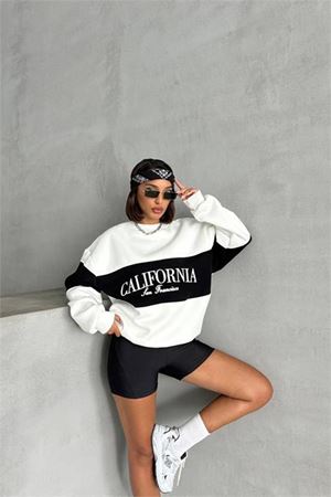 Neşeli butik kadın siyah bisiklet yaka california sweat NBG038