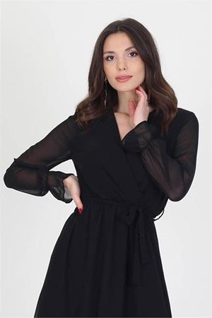 Neşeli Butik Kadın Yeni Sezon Astarlı Kruvaze Yaka Uzun Şifon Elbise NB003
