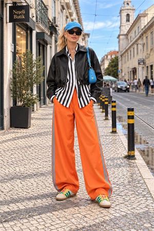 Neşeli butik kadın siyah kol detaylı fermuarlı oversize crop suni deri ceket NBMRS01
