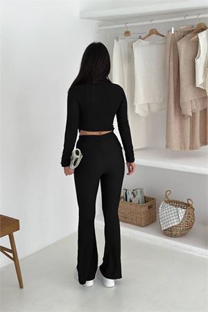 Neşeli butik kadın polo yaka düğme detaylı takım NBK4322