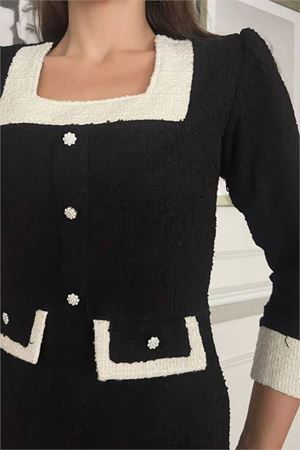 Neşeli butik kadın düğme detaylı tüvit kumaş tasarım elbise NBNC3042