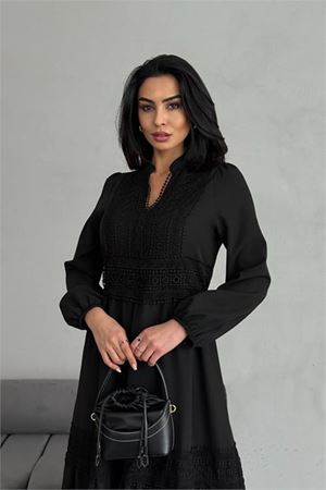 Neşeli butik kadın atlas kumaş dantel detaylı elbise NBMS2517