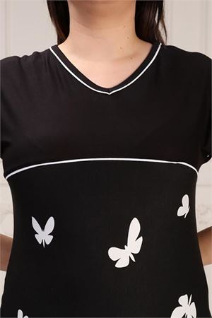 Neşeli butik kadın cepli büyük beden viskon elbise AYSL23 - Siyah