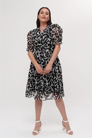 Neşeli butik kadın büyük beden kruvaze şifon elbise NM8063