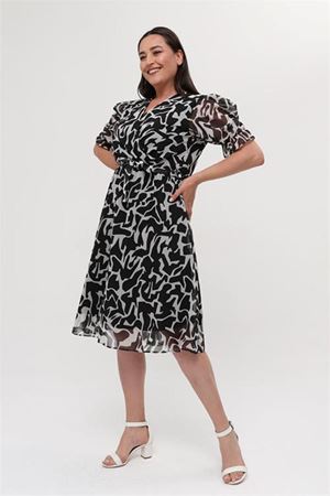 Neşeli butik kadın büyük beden kruvaze şifon elbise NM8063