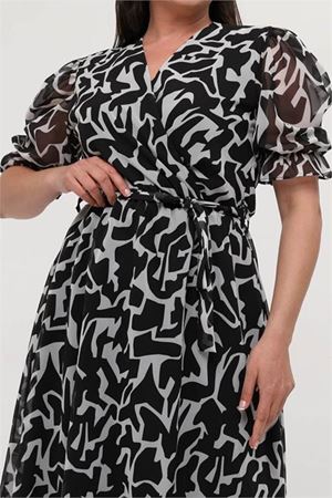 Neşeli butik kadın büyük beden kruvaze şifon elbise NM8063
