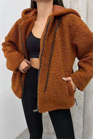 Neşeli butik kadın taba fermuar detaylı ithal peluş NBDM5000