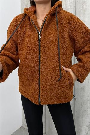 Neşeli butik kadın taba fermuar detaylı ithal peluş NBDM5000