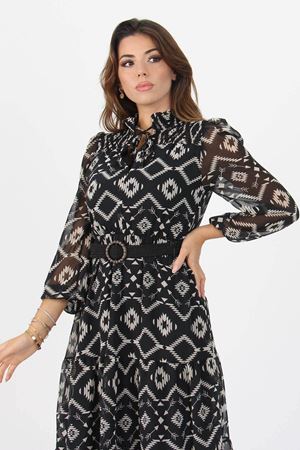 Neşeli butik kadıın yeni sezon midi boy desenli şifon elbise APCX06