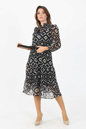 Neşeli butik kadıın yeni sezon midi boy desenli şifon elbise APCX06