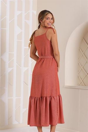 Neşeli butik kadın kirinkil askılı eteği fırfırlı uzun elbise KKLF32