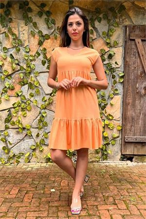 Neşeli butik kadın orange yeni sezon V-yaka eteği fırfırlı yazlık elbise LPTR02