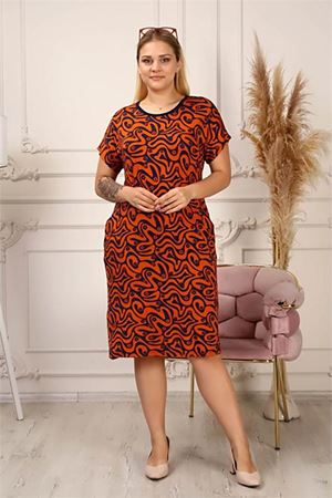 Neşeli butik kadın cepli büyük beden viskon elbise AYSL45 - Turuncu