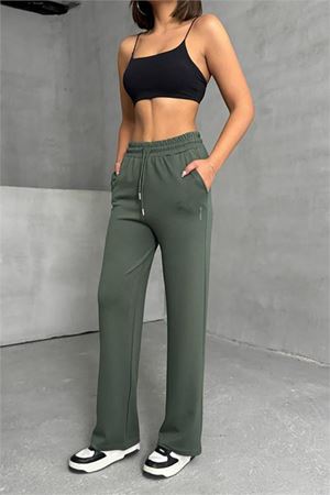 Neşeli butik kadın yeşil bol paça eşofman altı NBG066