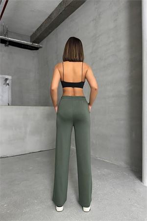 Neşeli butik kadın yeşil bol paça eşofman altı NBG066