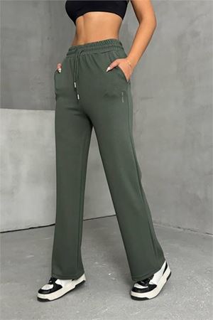 Neşeli butik kadın yeşil bol paça eşofman altı NBG066