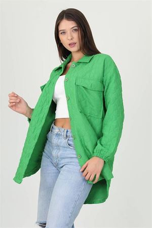Neşeli butik kadın kapitone işlemeli owersize regular ceket gömlek NB10055