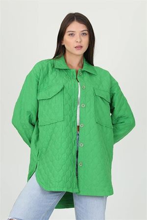Neşeli butik kadın kapitone işlemeli owersize regular ceket gömlek NB10055