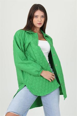 Neşeli butik kadın kapitone işlemeli owersize regular ceket gömlek NB10055