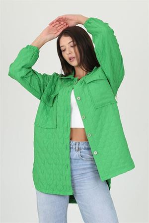 Neşeli butik kadın kapitone işlemeli owersize regular ceket gömlek NB10055