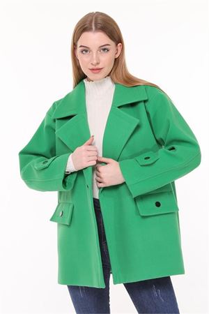 Neşeli butik kadın kısa yün kaşe kaban NBPLTN04 - Benetton Yeşili
