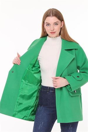 Neşeli butik kadın kısa yün kaşe kaban NBPLTN04 - Benetton Yeşili