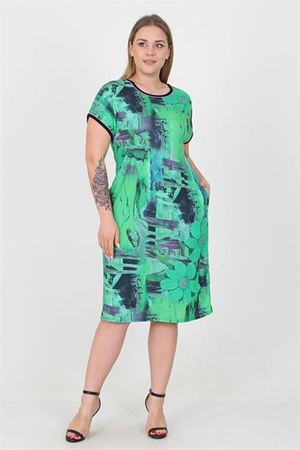 Neşeli butik kadın yeşil cepli büyük beden viskon elbise AYSL27