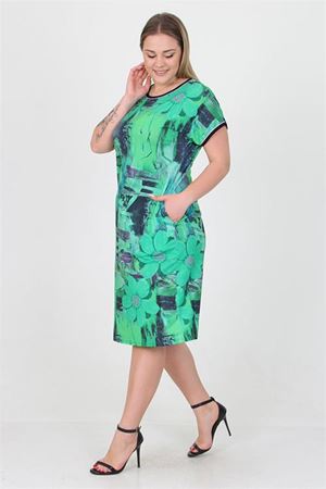 Neşeli butik kadın yeşil cepli büyük beden viskon elbise AYSL27