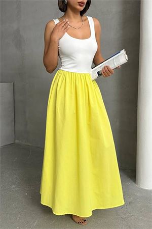 Neşeli butik kadın askılı üstü beyaz iki renk atlet elbise NBG089