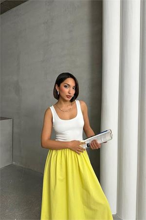 Neşeli butik kadın askılı üstü beyaz iki renk atlet elbise NBG089