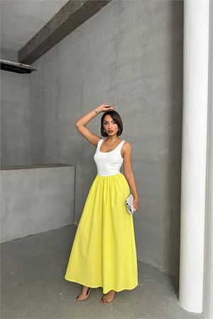 Neşeli butik kadın askılı üstü beyaz iki renk atlet elbise NBG089