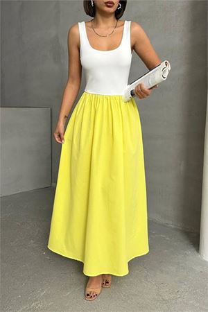 Neşeli butik kadın askılı üstü beyaz iki renk atlet elbise NBG089