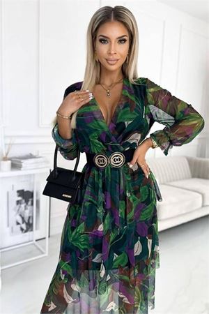 Neşeli butik kadın desenli tasarım şifon elbise NBEMP877