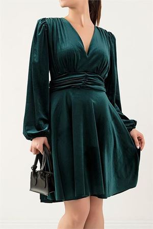 Neşeli butik kadın ithal kumaş vatkalı kadife elbise KKLF70
