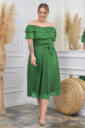 Neşeli butik kadın madonna yaka büyük beden şifon elbise NB8061
