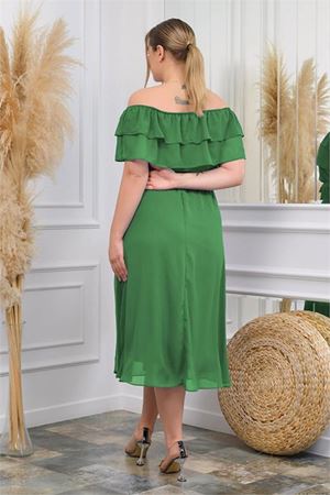 Neşeli butik kadın madonna yaka büyük beden şifon elbise NB8061