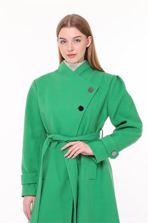 Neşeli butik kadın midi oversize yün kaşe kaban NBPLTN03 - Benetton Yeşili