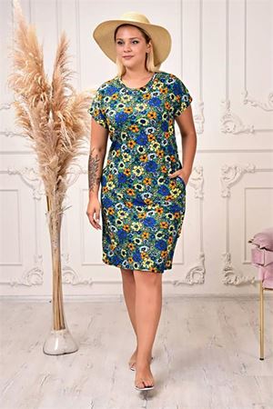 Neşeli butik kadın büyük beden çiçek desenli viskon elbise AYSL71