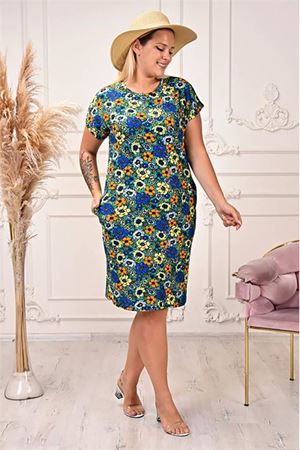 Neşeli butik kadın büyük beden çiçek desenli viskon elbise AYSL71