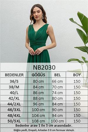 Neşeli butik kadın zümrüt drapeli tül abiye elbise NB2030