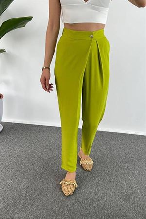 Neşeli butik kadın pile detaylı tasarım pantolon MYLK02 - Yeşil