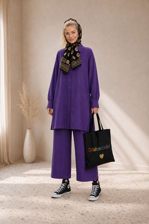 Kadın oversize gömlek pantolon ikili tesettür takım TG014