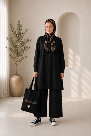 Kadın oversize gömlek pantolon ikili tesettür takım TG014