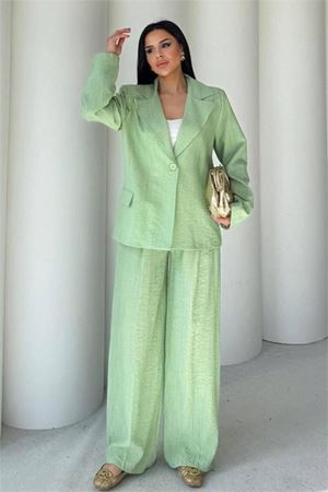 Kadın mint yeşili oversize tek düğmeli blazer ceket pantolon takım DPSTR4085