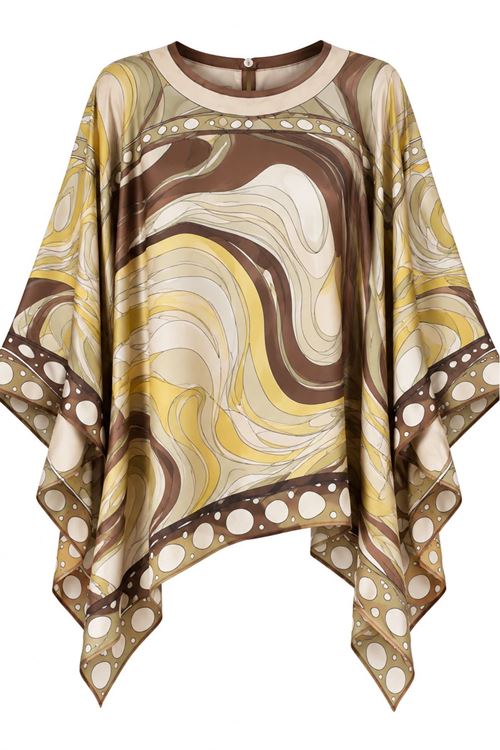 Kadın bej etnik desenli oversize bluz DKHF045