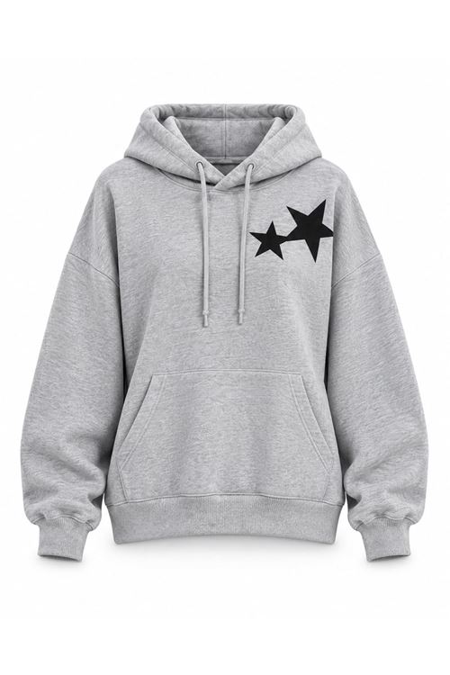Kadın gri yıldız baskılı kapüşonlu oversize sweatshirt CLT030