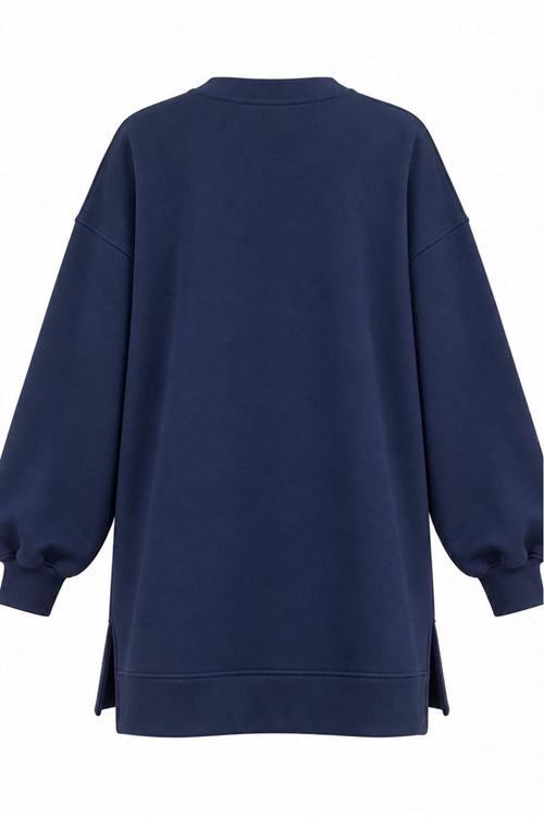 Kadın lacivert oversize fiyonk detaylı sweat tunik TG013