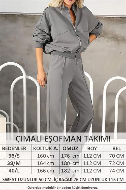 kadın penye 3 iplik şardonlu kumaş GTS022 - Antrasit